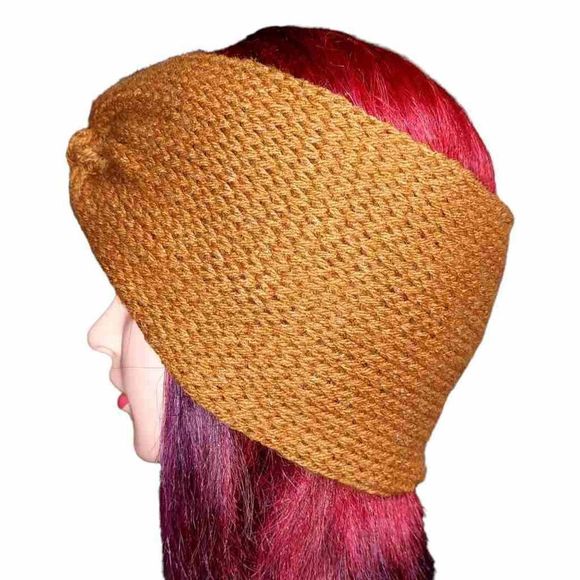 Handmade Crochet Bow Knot / Turban Style Headband Earmuffs, Camel Color, New - Picture 5 of 5